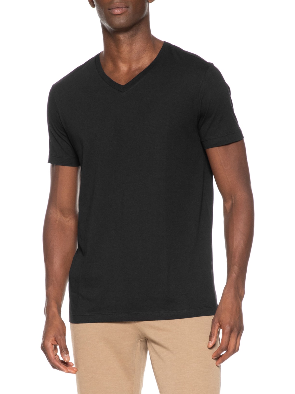 Camiseta Masculina Pima Touch Gola V Manga Curta Preto Paramount Alfaiataria