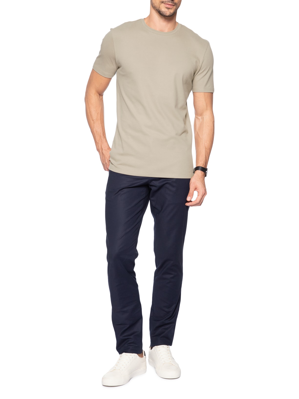 Camiseta Masculina Piquê De Algodão Com Elastano Bege Oficina Reserva