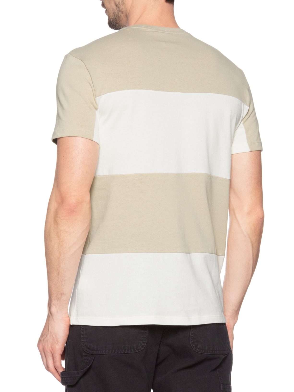 Camiseta Masculina Recorte Listras Bege Calvin Klein Jeans