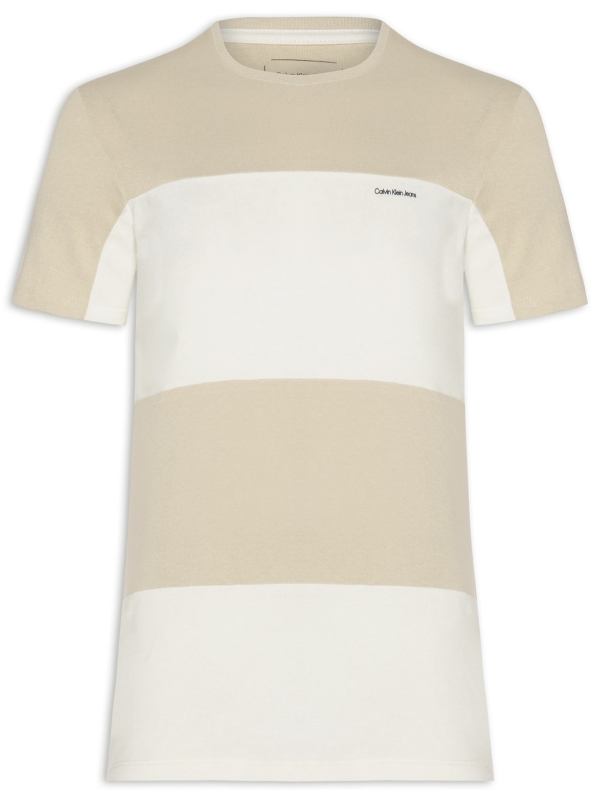 Camiseta Masculina Recorte Listras Bege Calvin Klein Jeans