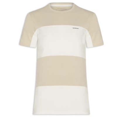 Camiseta Masculina Recorte Listras - Bege
