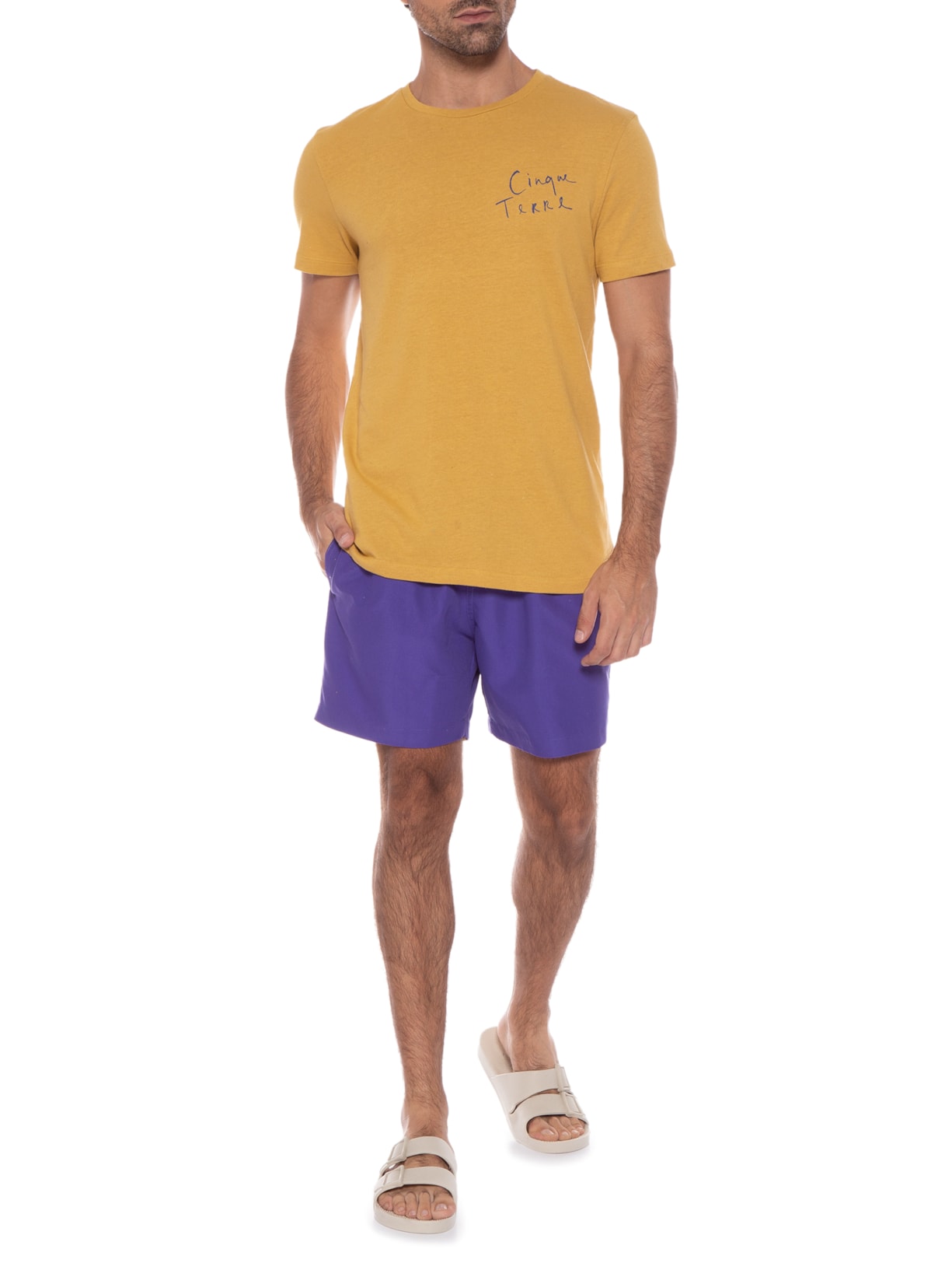 Camiseta Masculina Recycled Estampada Cinque Terre Raul Gastão Amarelo Barche