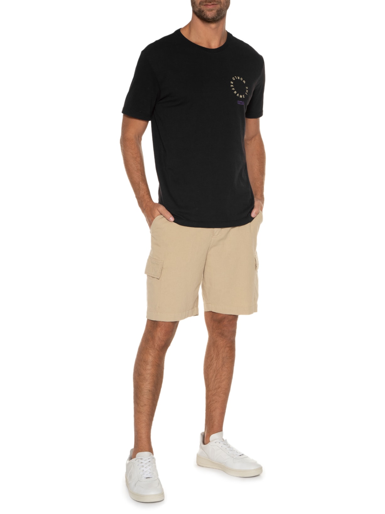 Camiseta Masculina Reframe The World Preto Purple Yellow