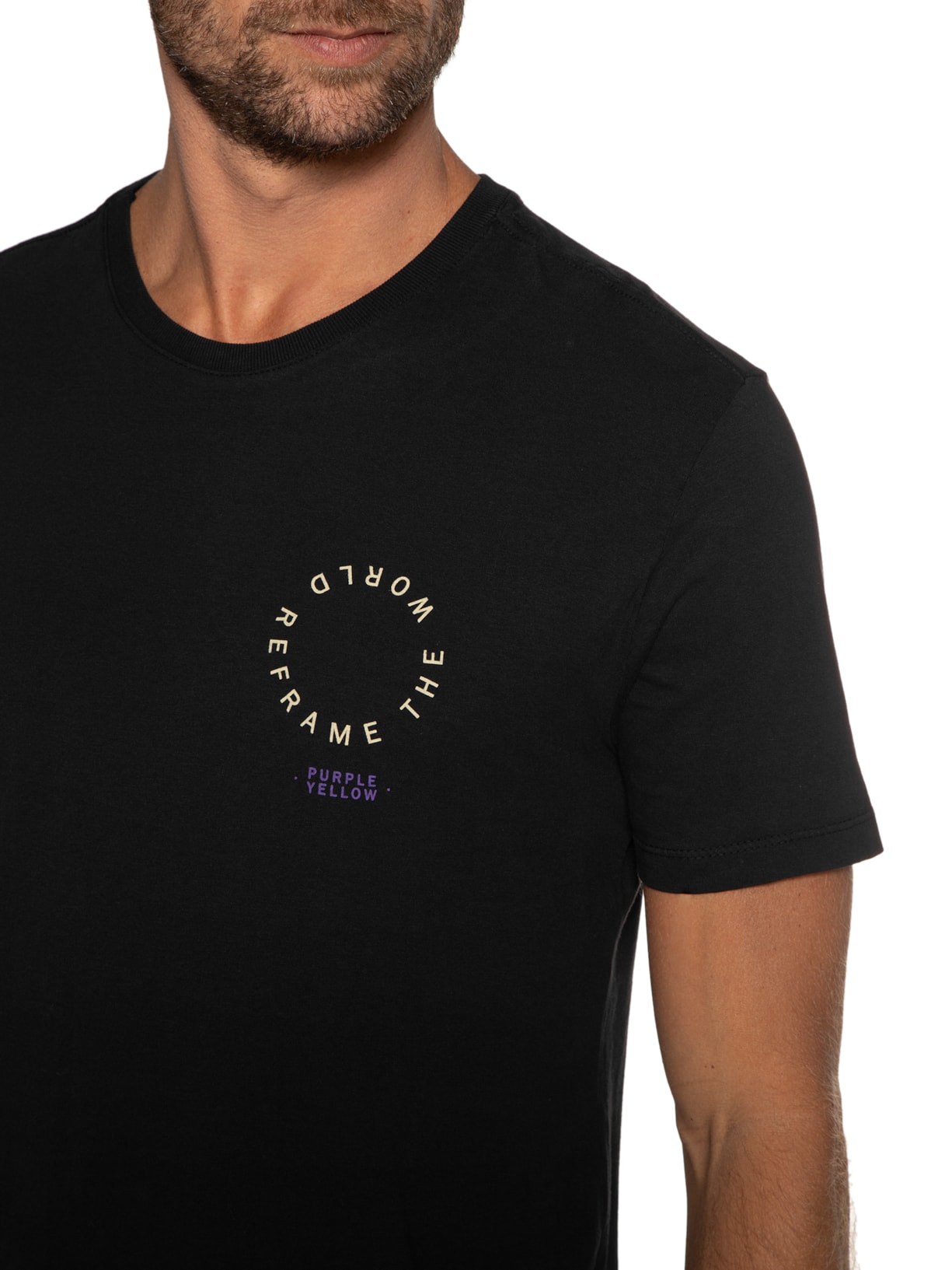 Camiseta Masculina Reframe The World Preto Purple Yellow