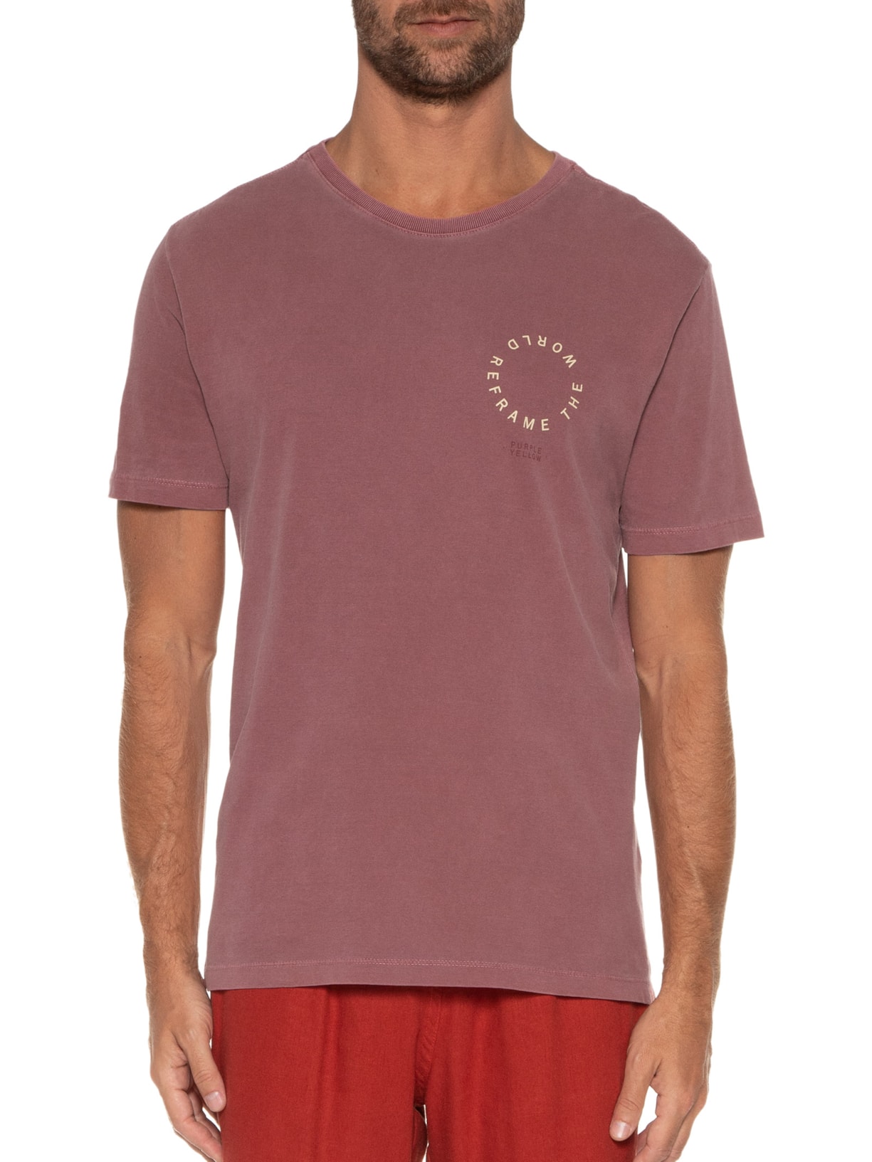 Camiseta Masculina Reframe The World Vermelho Purple Yellow