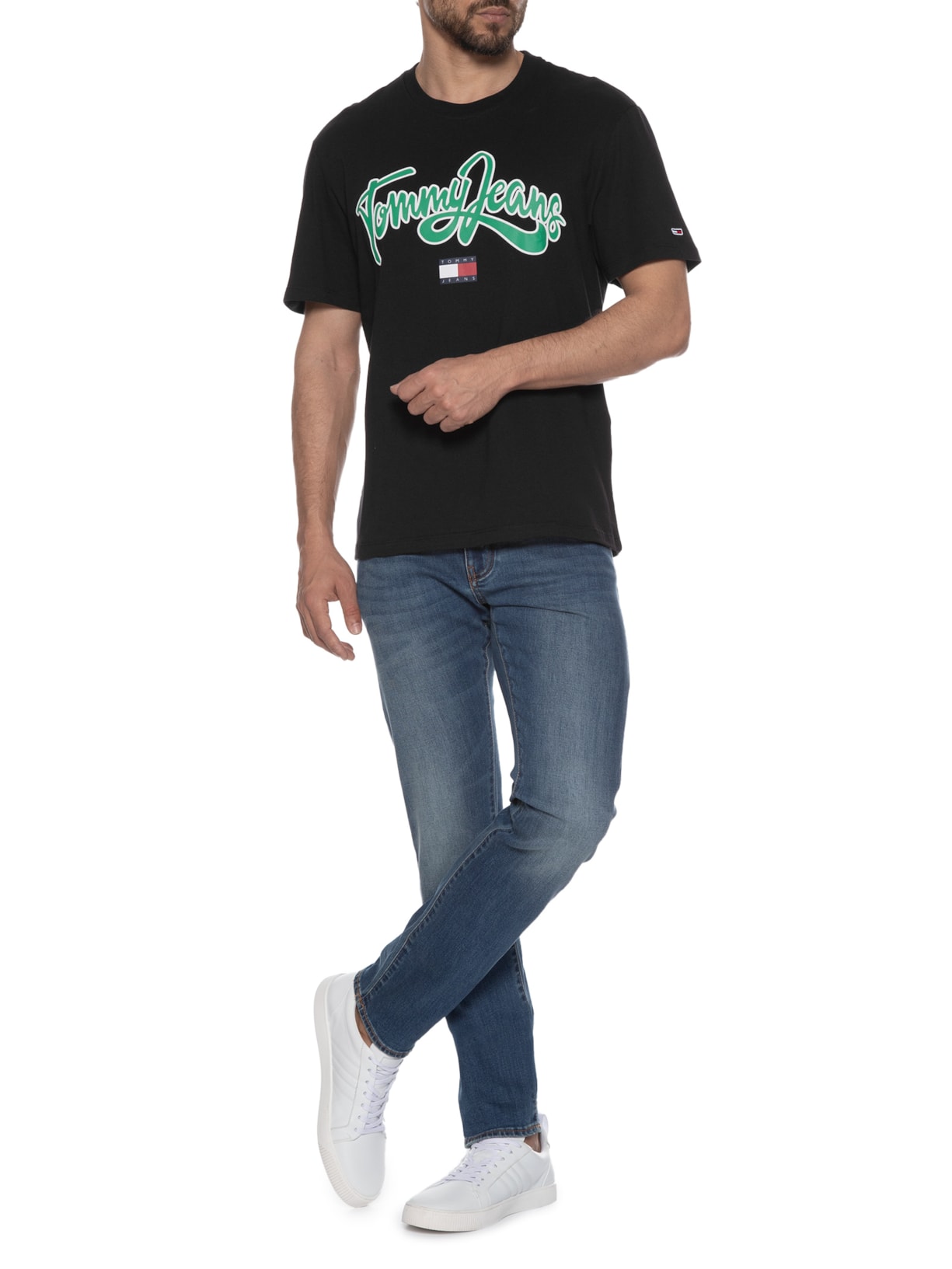 Camiseta Masculina Regular College Pop Text Preto Tommy Jeans
