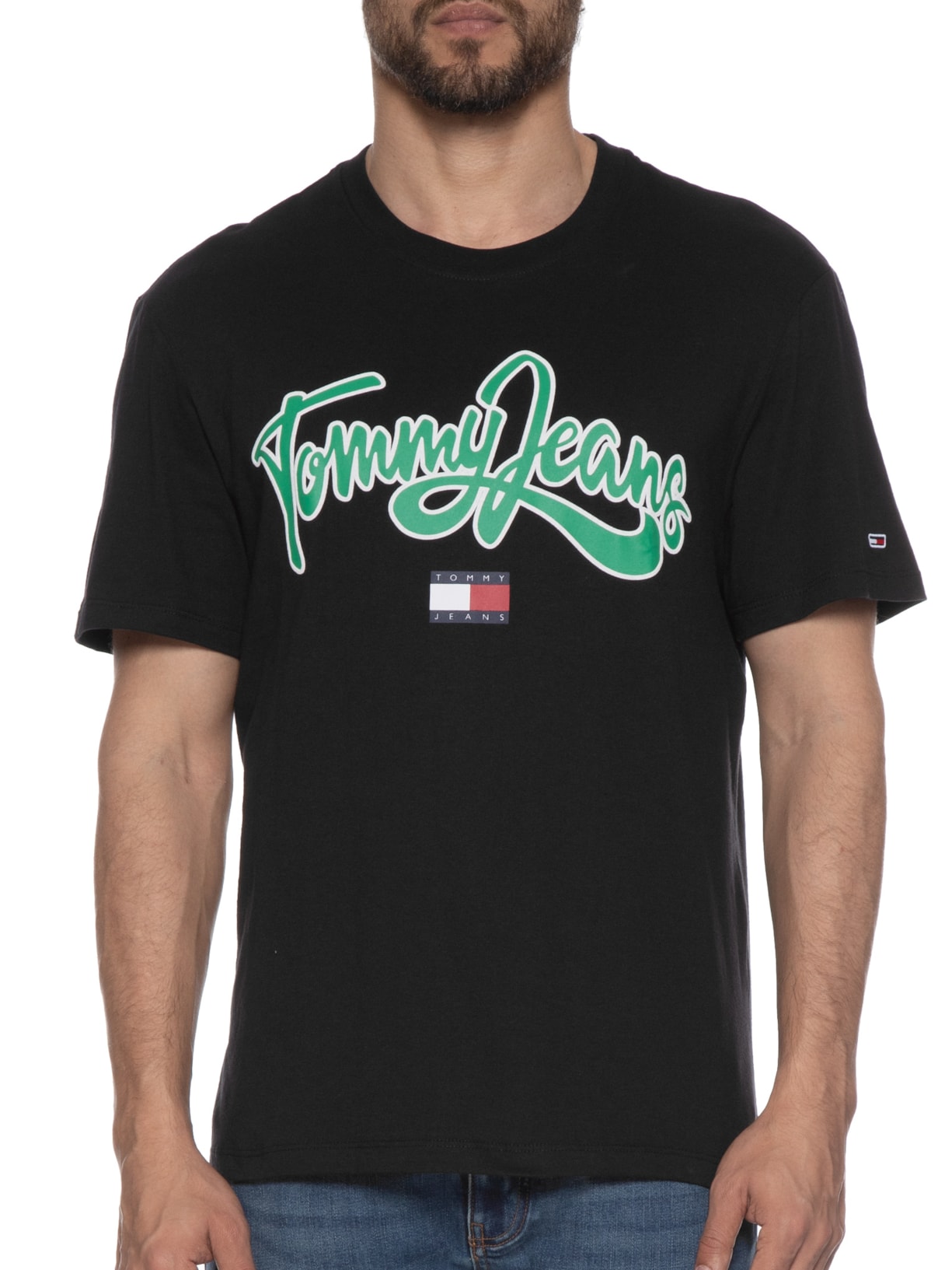 Camiseta Masculina Regular College Pop Text Preto Tommy Jeans
