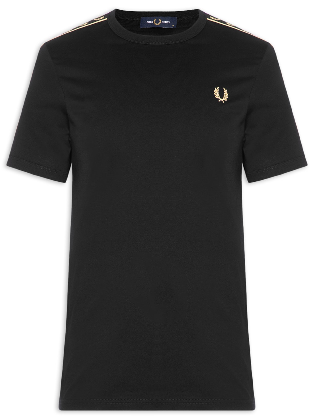 Camiseta Masculina Regular com Faixa Contrastante – Preto Fred Perry