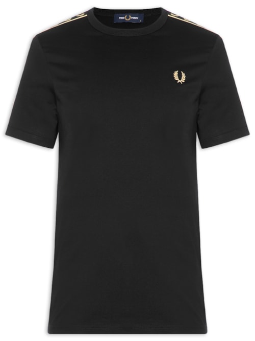 Camiseta Masculina Regular com Faixa Contrastante – Preto