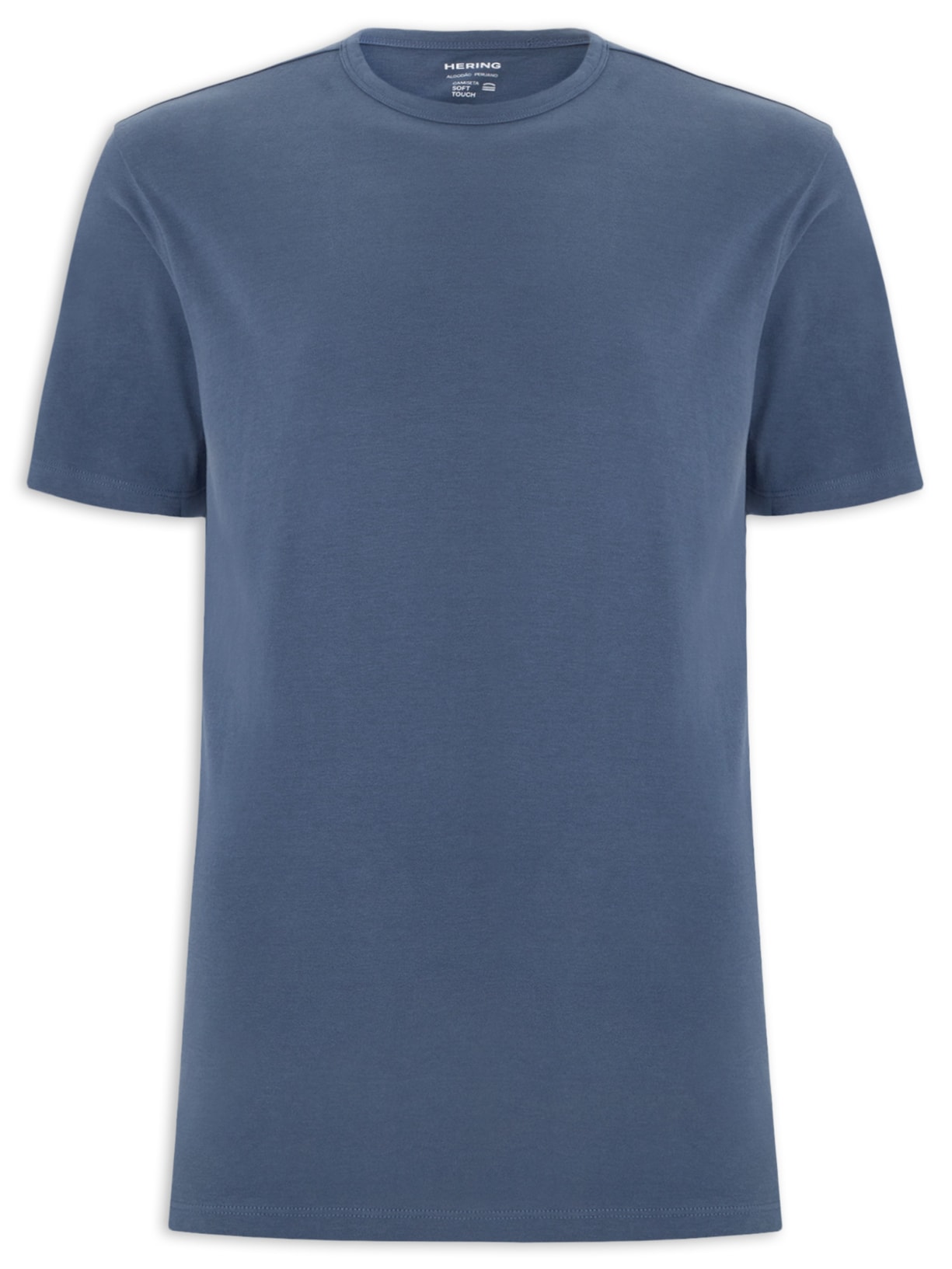 Camiseta Masculina Regular Fit Algodão Peruano Peach Touch Azul Hering