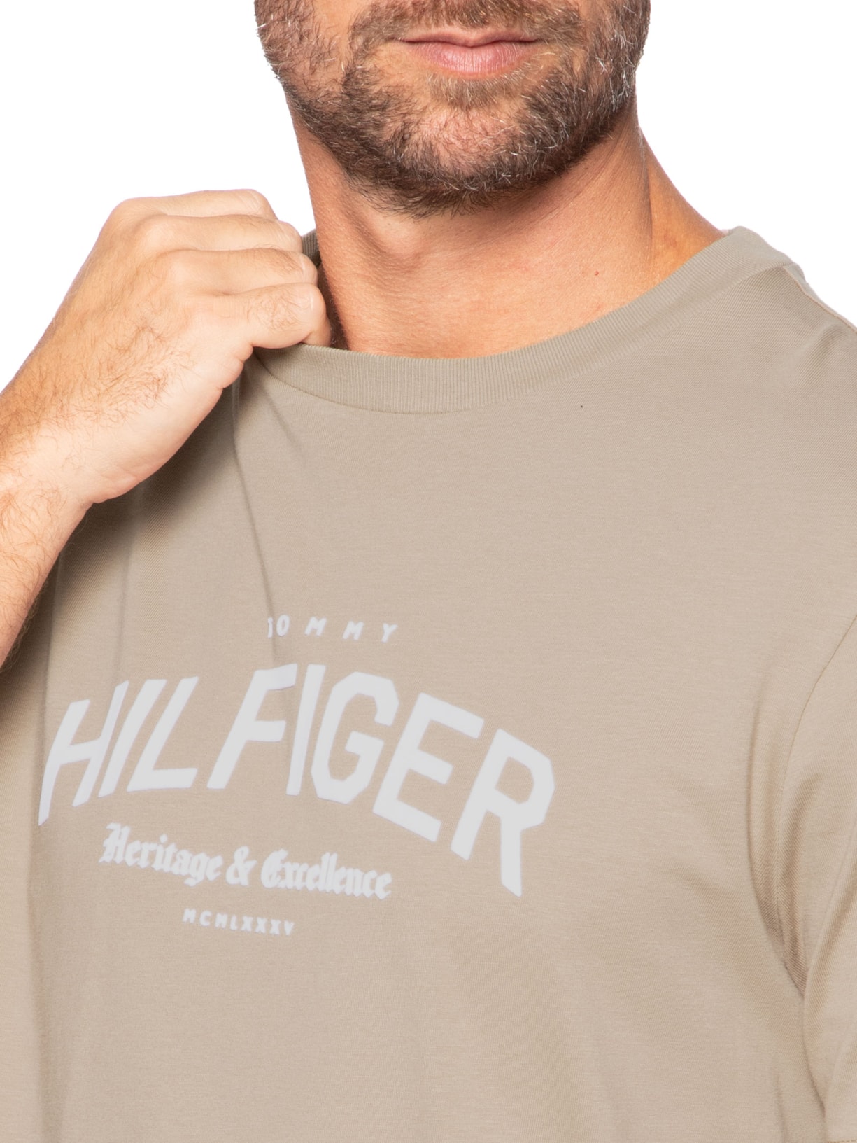 Camiseta Masculina Regular Fit Arch Logo Bege Tommy Hilfiger