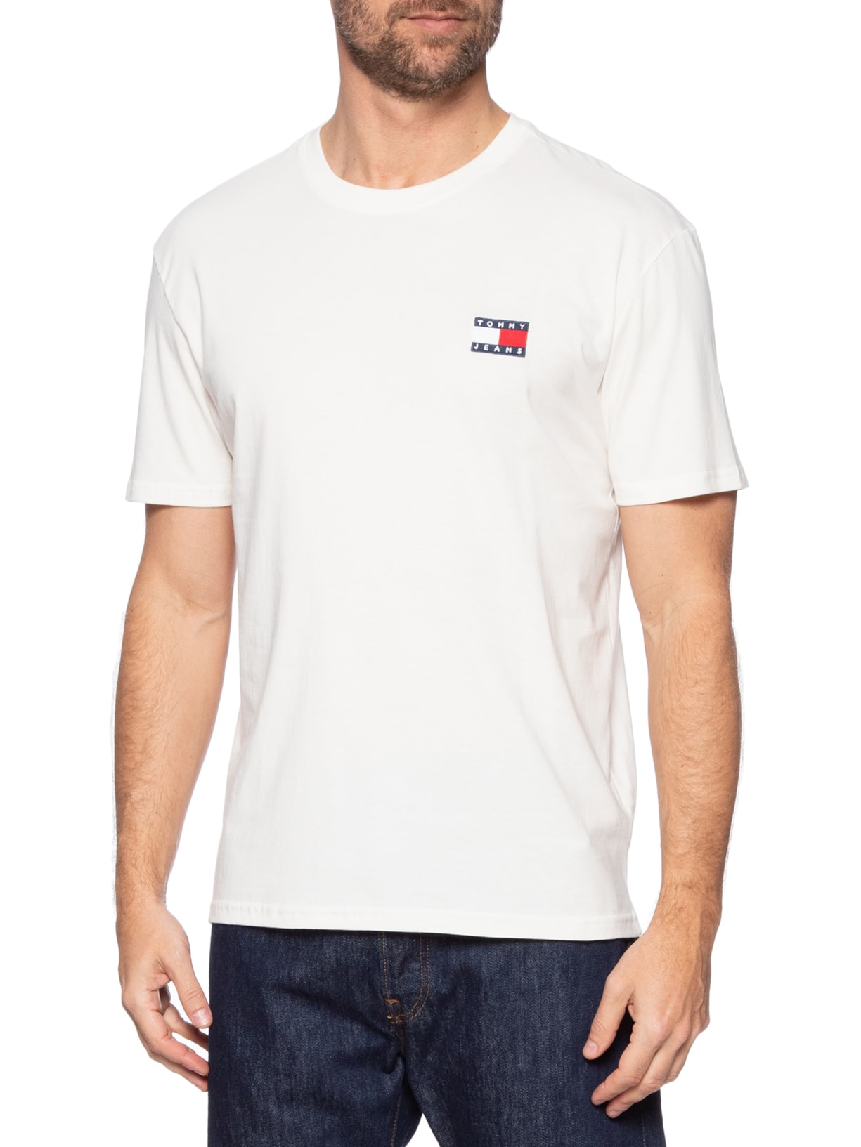 Camiseta Masculina Regular Fit Badge Bordado Branco Tommy Jeans