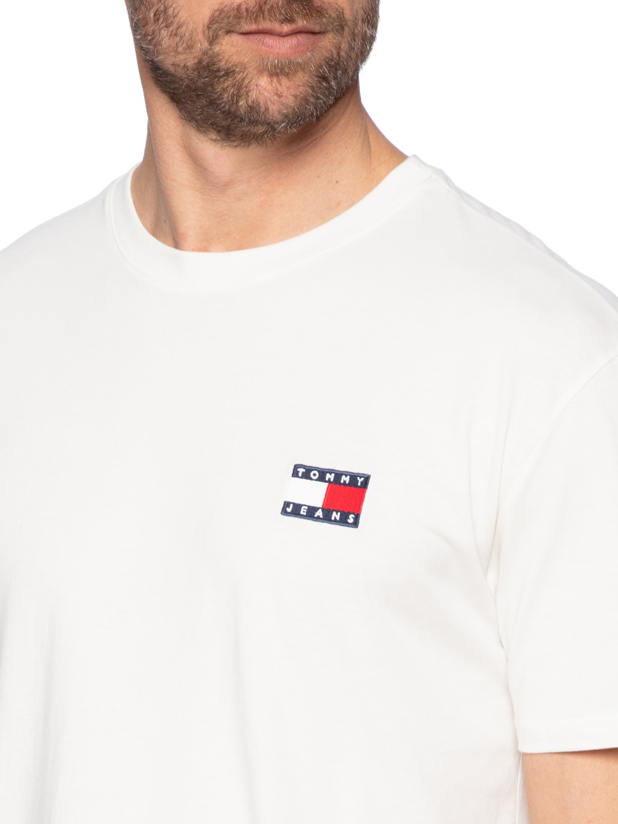 Camiseta Masculina Regular Fit Badge Bordado Branco Tommy Jeans