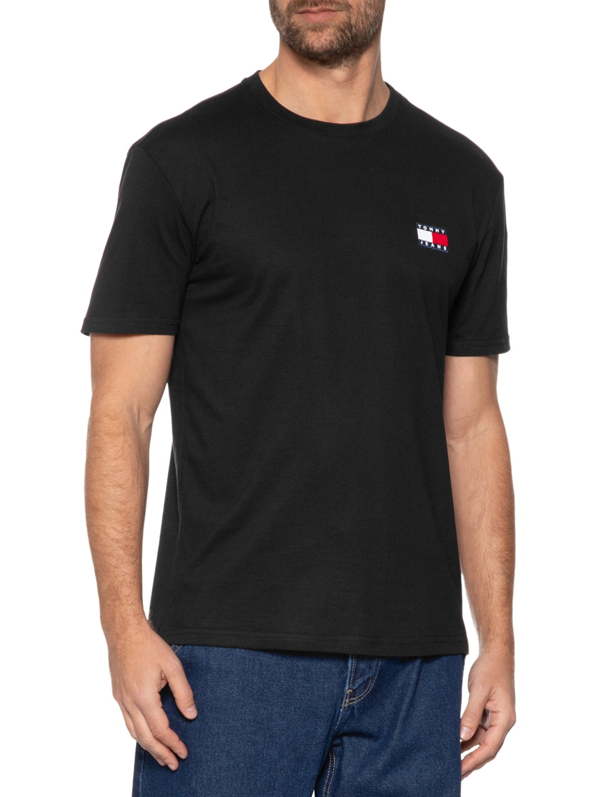 Camiseta Masculina Regular Fit Badge Bordado Preto Tommy Jeans