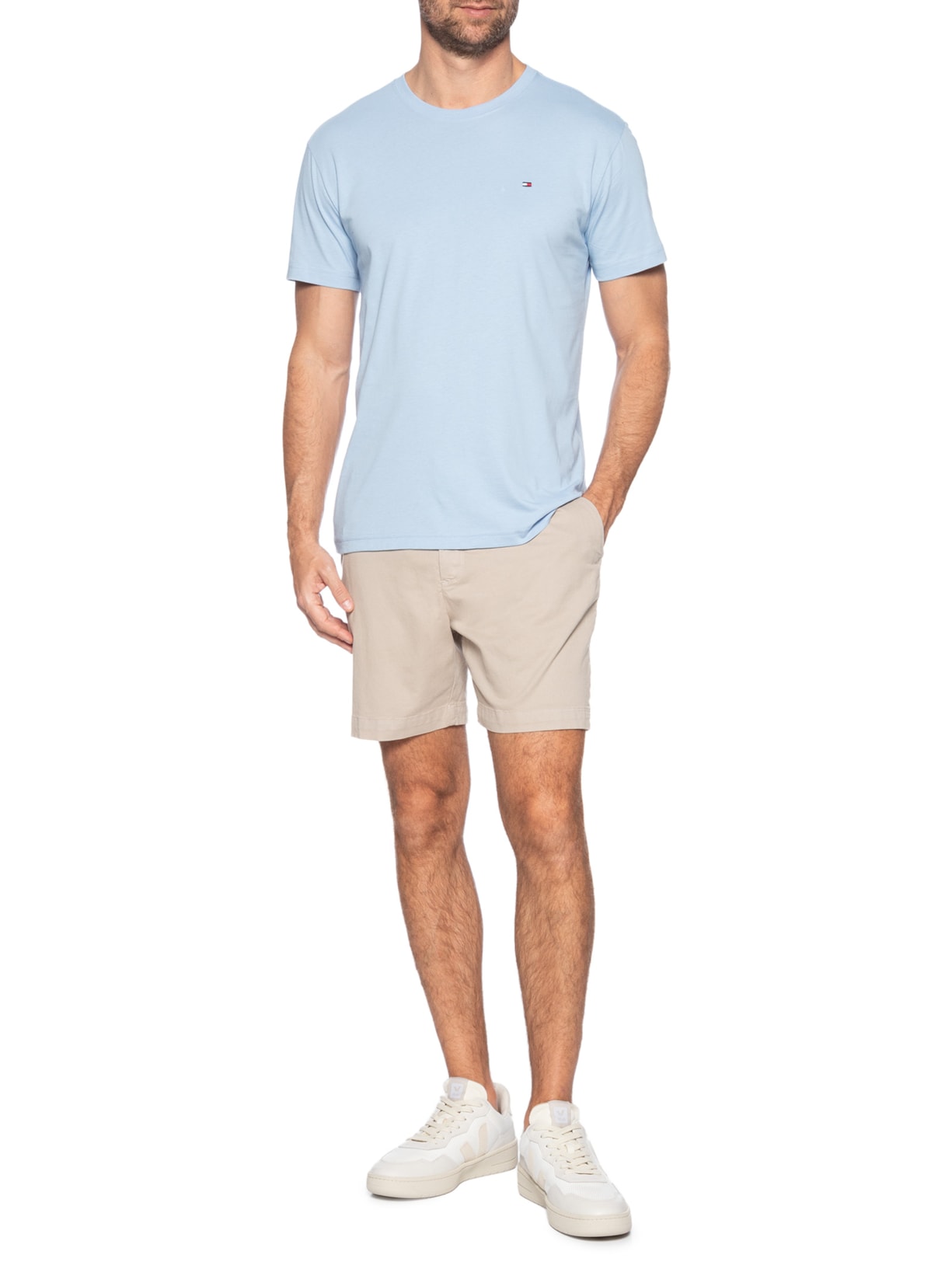 Camiseta Masculina Regular Fit Básica Em Algodão Azul Tommy Hilfiger