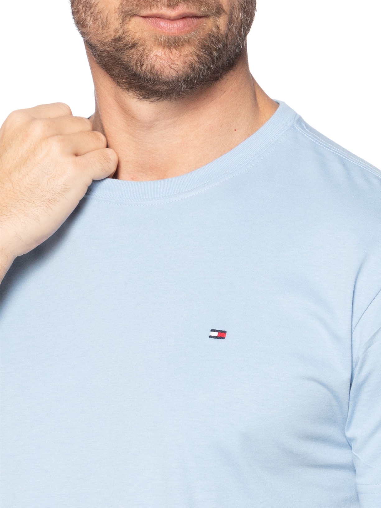 Camiseta Masculina Regular Fit Básica Em Algodão Azul Tommy Hilfiger