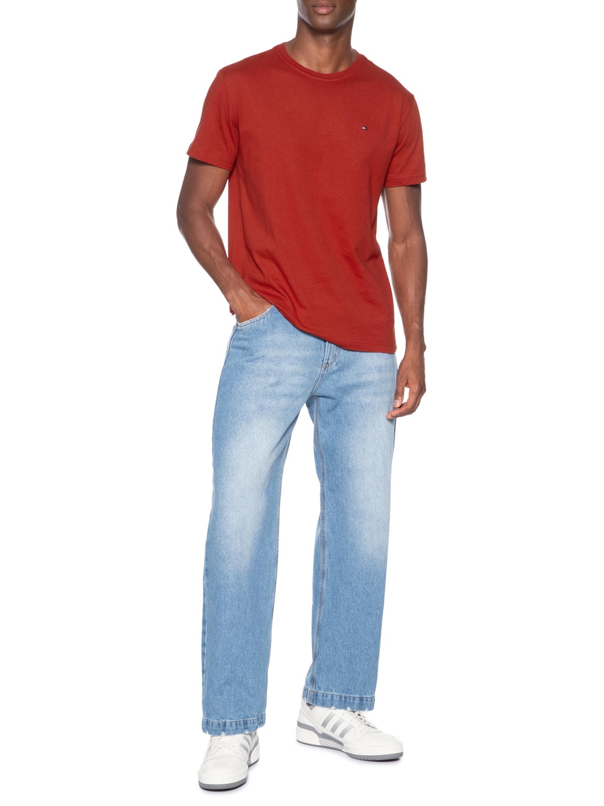 Camiseta Masculina Regular Fit Básica Em Algodão Vermelho Tommy Hilfiger