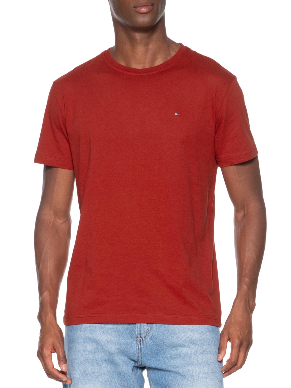 Camiseta Masculina Regular Fit Básica Em Algodão Vermelho Tommy Hilfiger