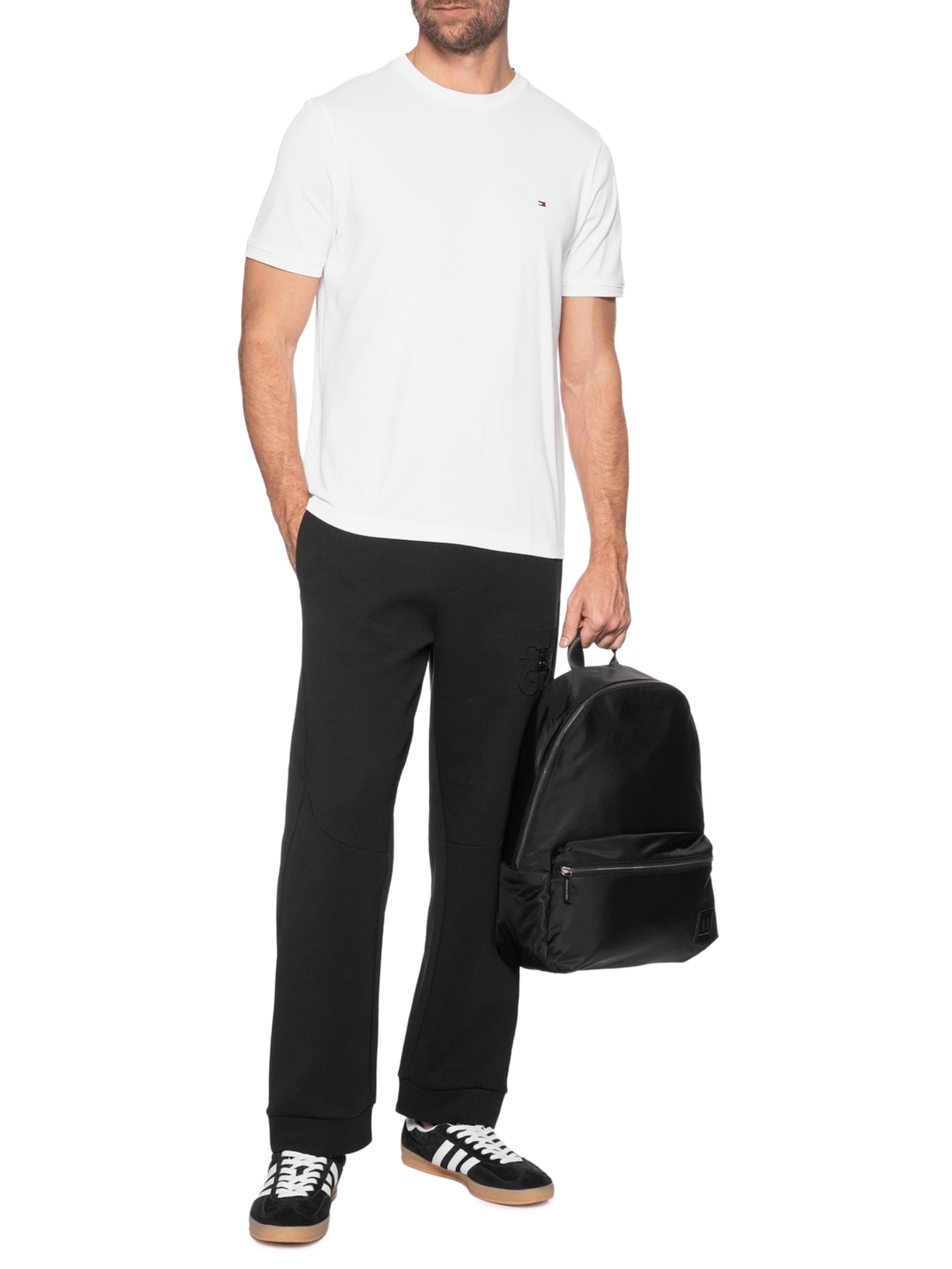 Camiseta Masculina Regular Fit Básica Em Piquet Branco Tommy Hilfiger