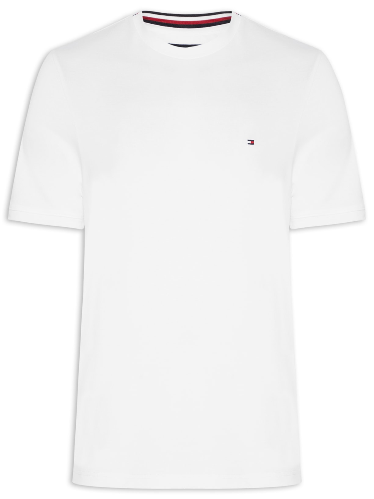 Camiseta Masculina Regular Fit Básica Em Piquet Branco Tommy Hilfiger