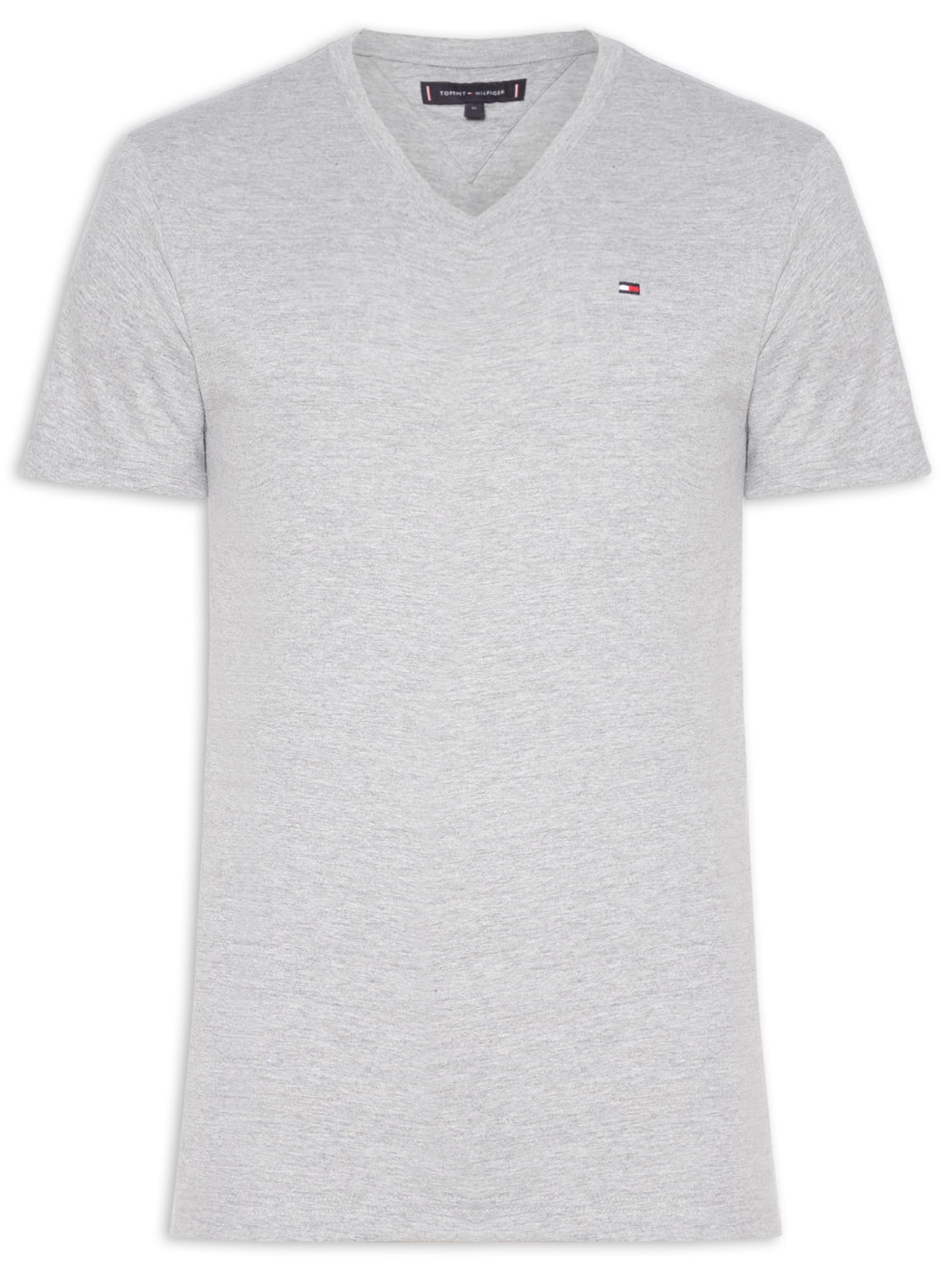 Camiseta Masculina Regular Fit Básica Gola V Cinza Tommy Hilfiger