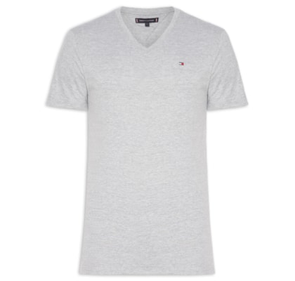 Camiseta Masculina Regular Fit Básica Gola V - Cinza