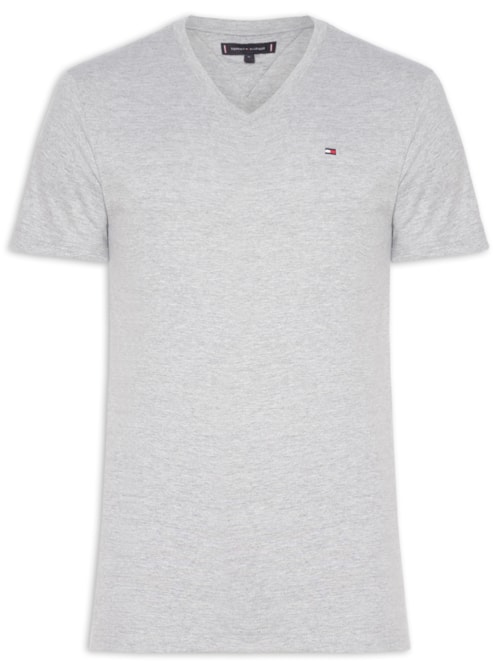 Camiseta Masculina Regular Fit Básica Gola V - Cinza