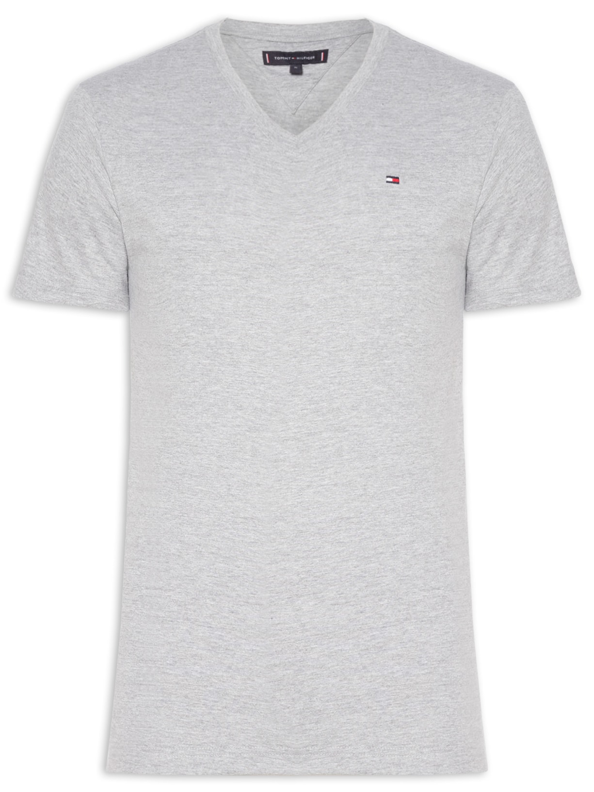 Camiseta Masculina Regular Fit Básica Gola V Cinza Tommy Hilfiger