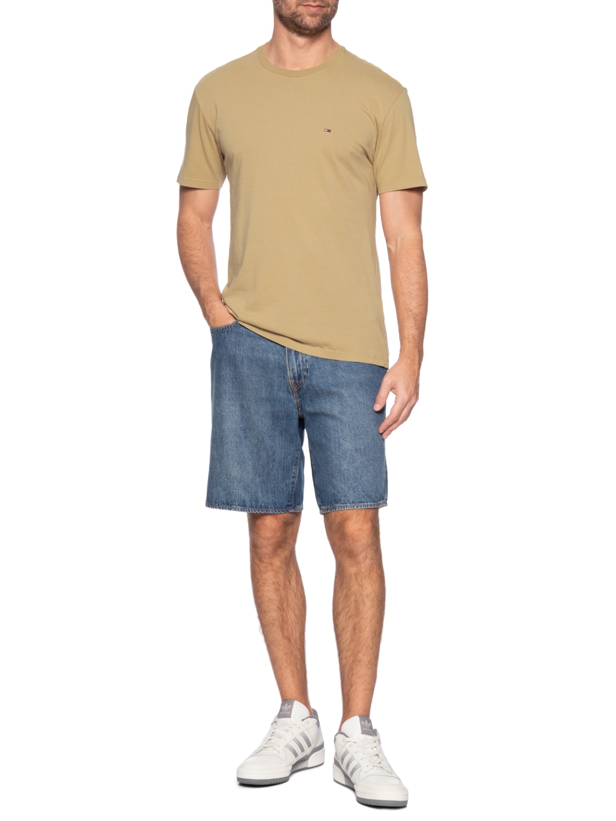 Camiseta Masculina Regular Fit Básica Jersey Bege Tommy Jeans