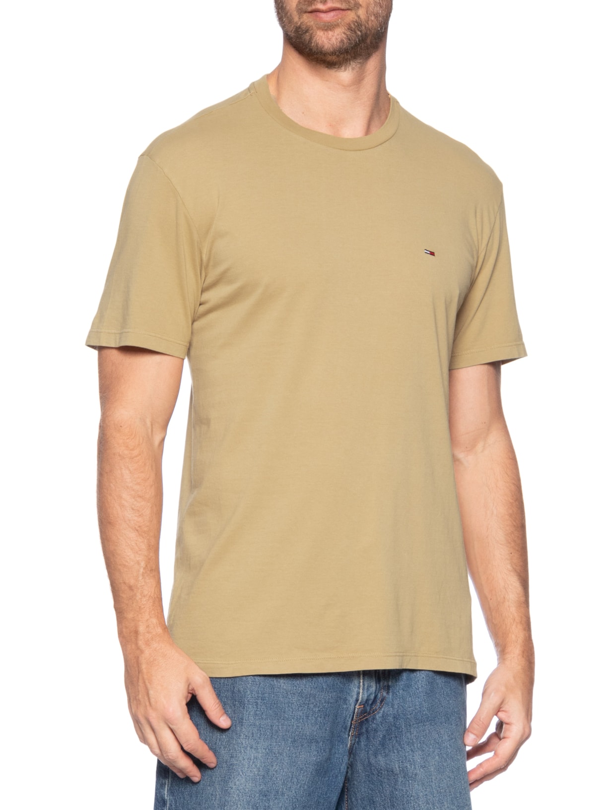 Camiseta Masculina Regular Fit Básica Jersey Bege Tommy Jeans