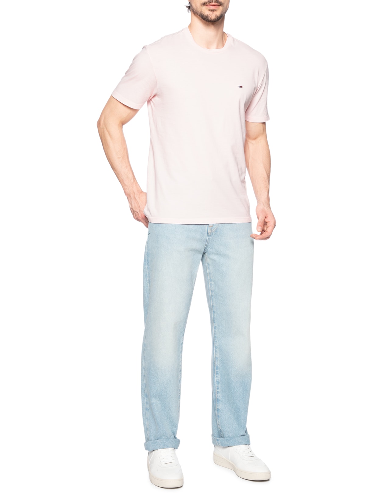 Camiseta Masculina Regular Fit Básica Jersey Rosa Tommy Jeans