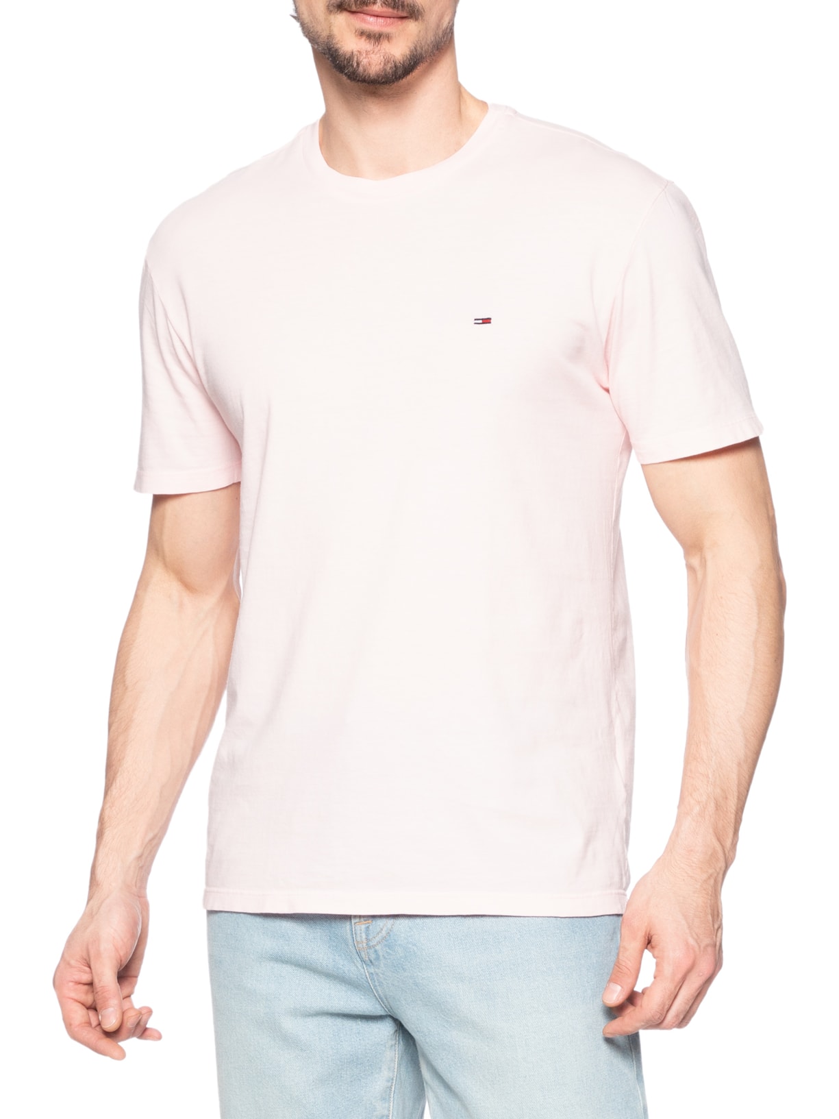 Camiseta Masculina Regular Fit Básica Jersey Rosa Tommy Jeans