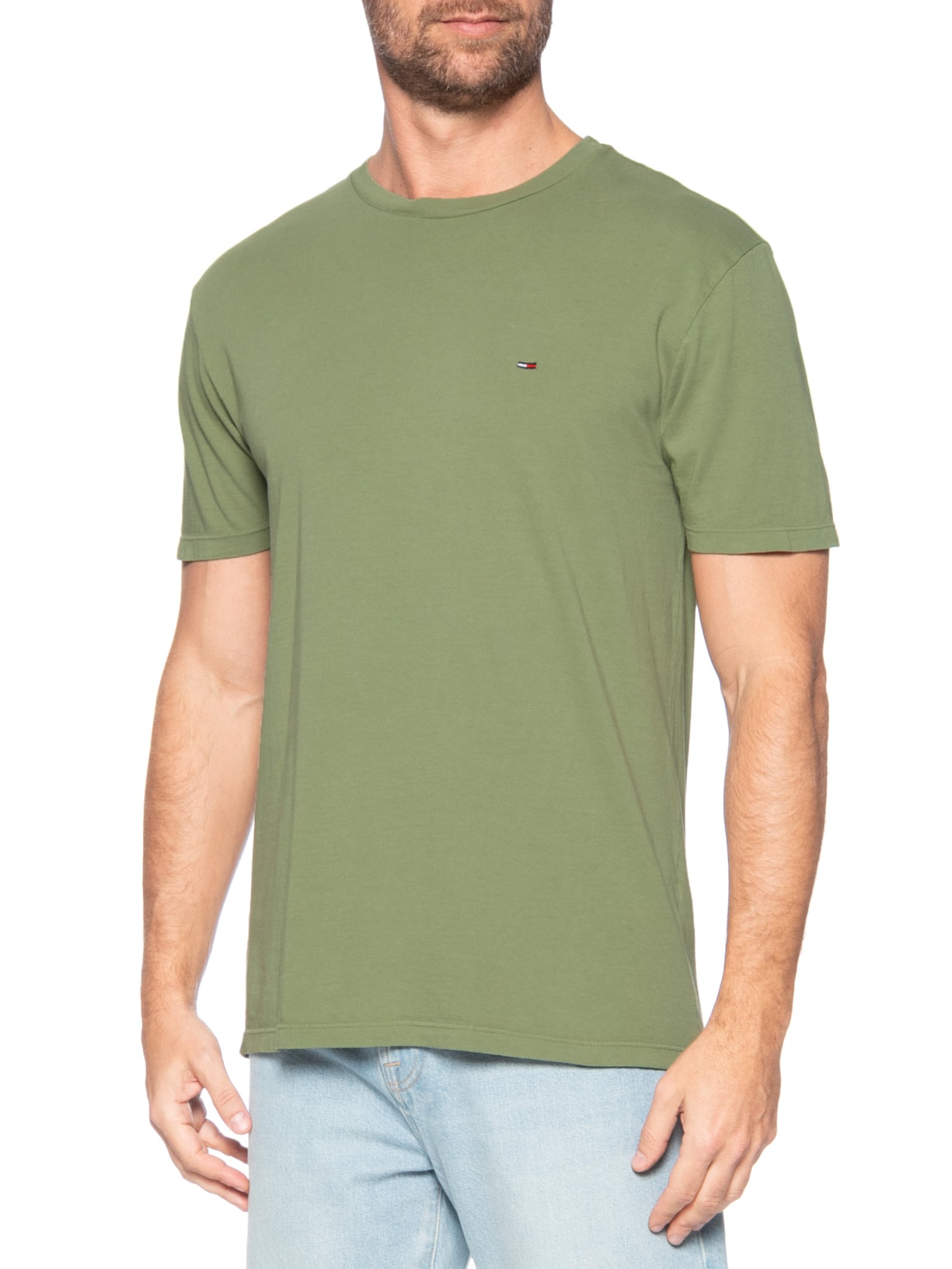 Camiseta Masculina Regular Fit Básica Jersey Verde Tommy Jeans