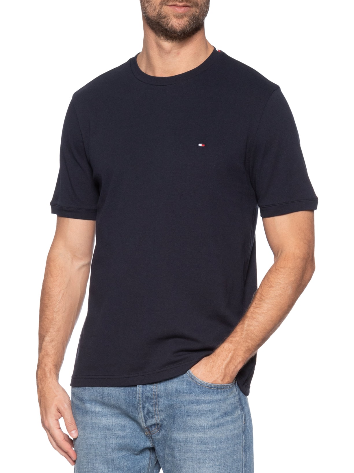 Camiseta Masculina Regular Fit Básica Piquet Azul Tommy Hilfiger