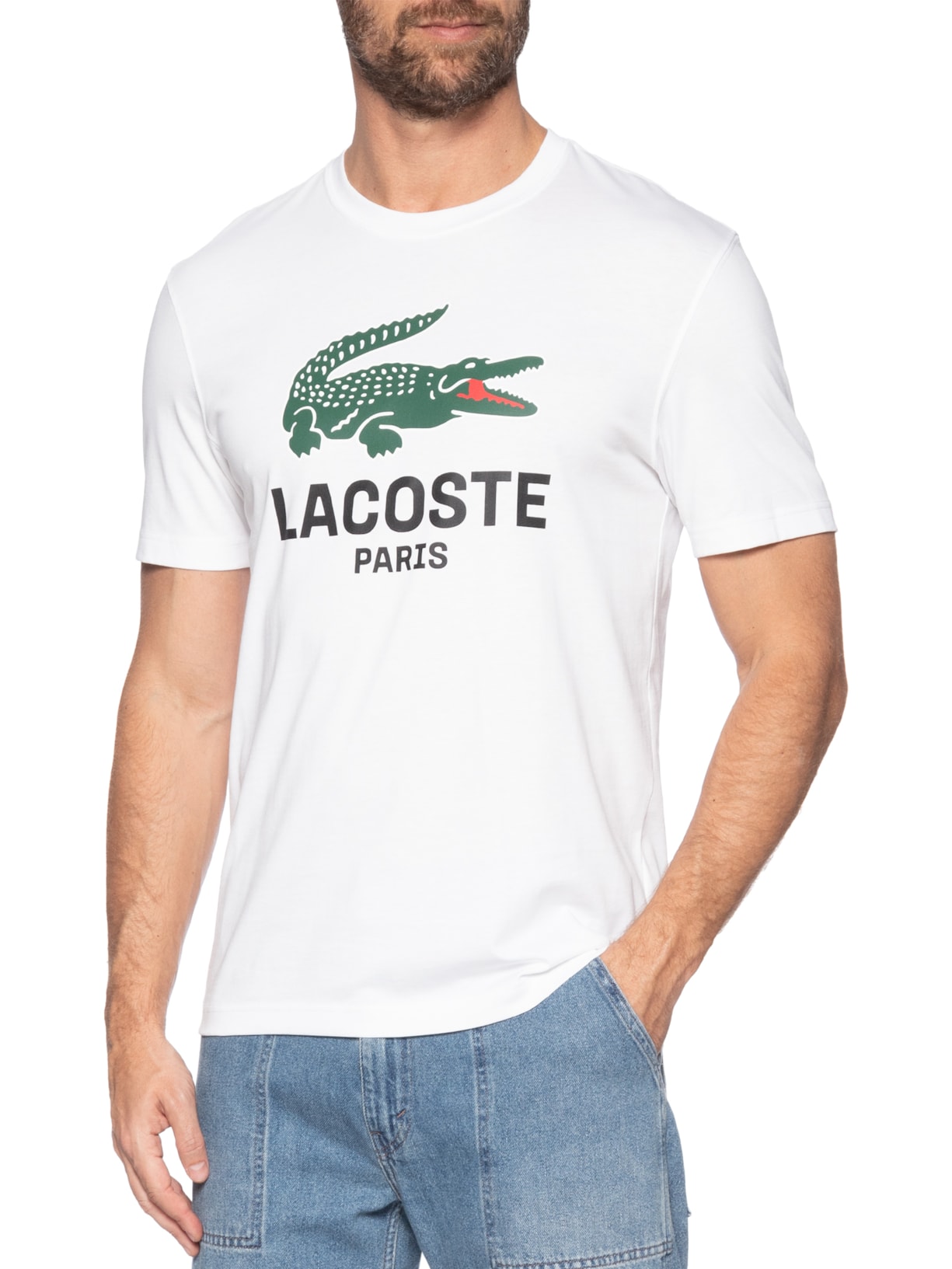 Camiseta Masculina Regular Fit Big Croco Branco Lacoste
