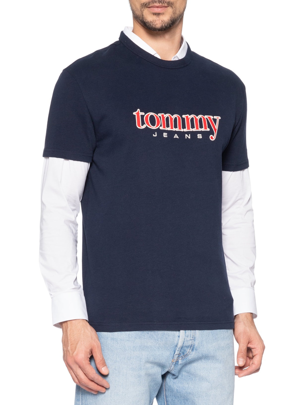 Camiseta Masculina Regular Fit Bordado Com Aplicação Azul Tommy Jeans