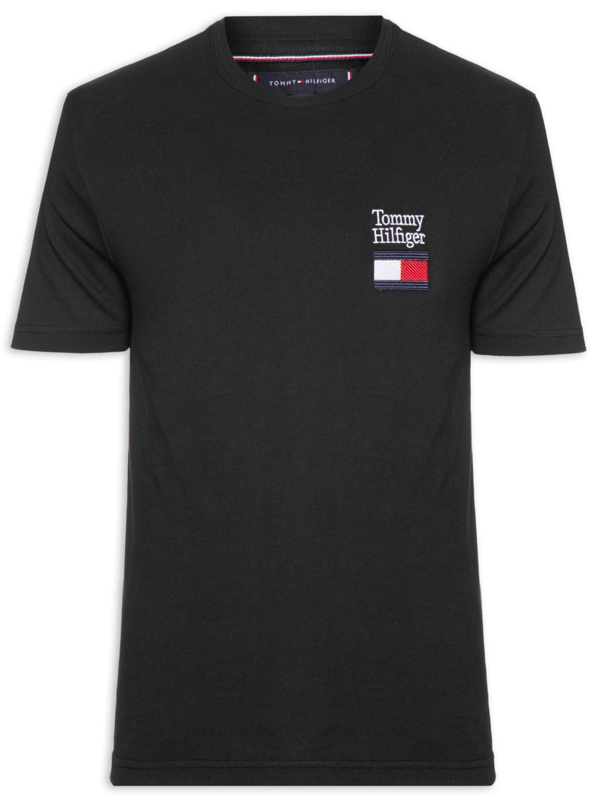 Camiseta Masculina Regular Fit Bordado Tommy Flag - Preto
