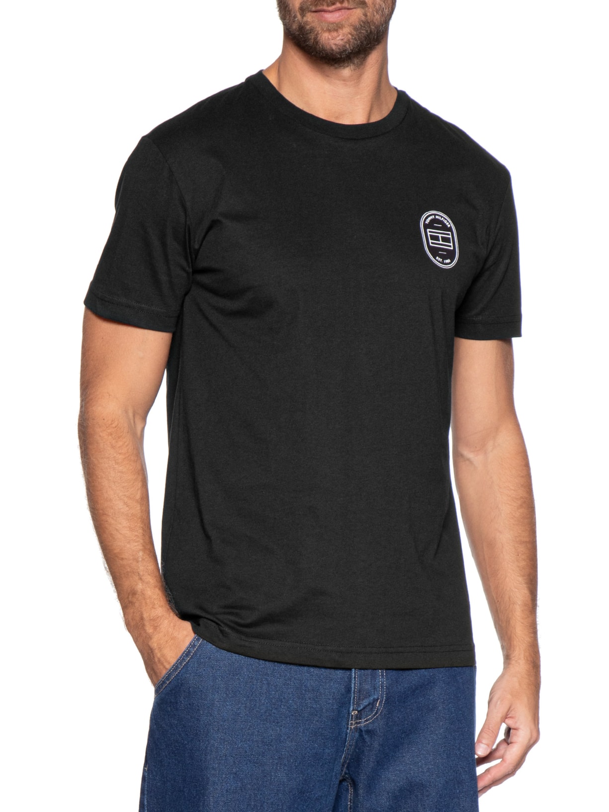 Camiseta Masculina Regular Fit Brand Love Emblema Preto Tommy Hilfiger
