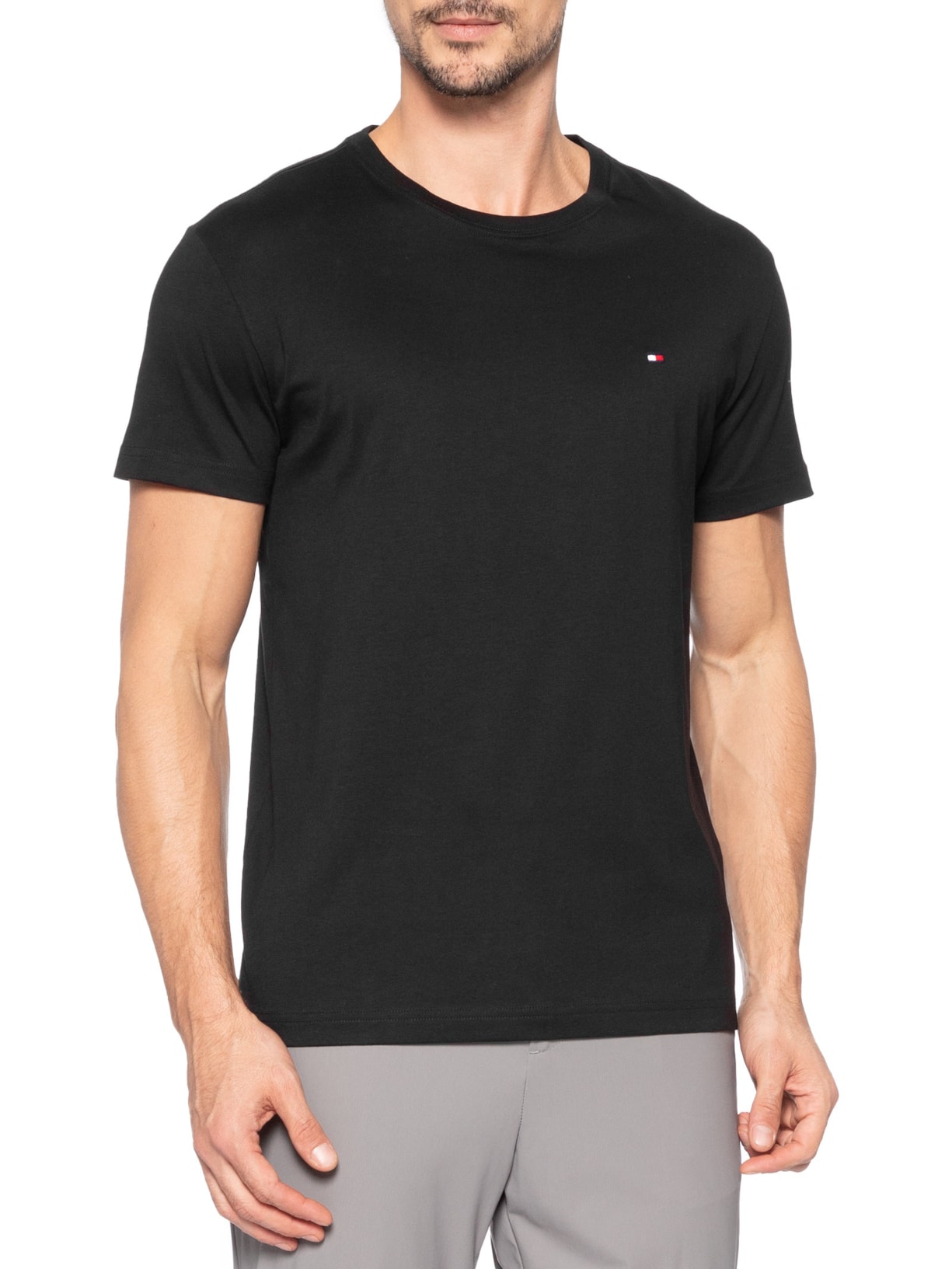 Camiseta Masculina Regular Fit C-NK Pima Cotton Preto Tommy Hilfiger