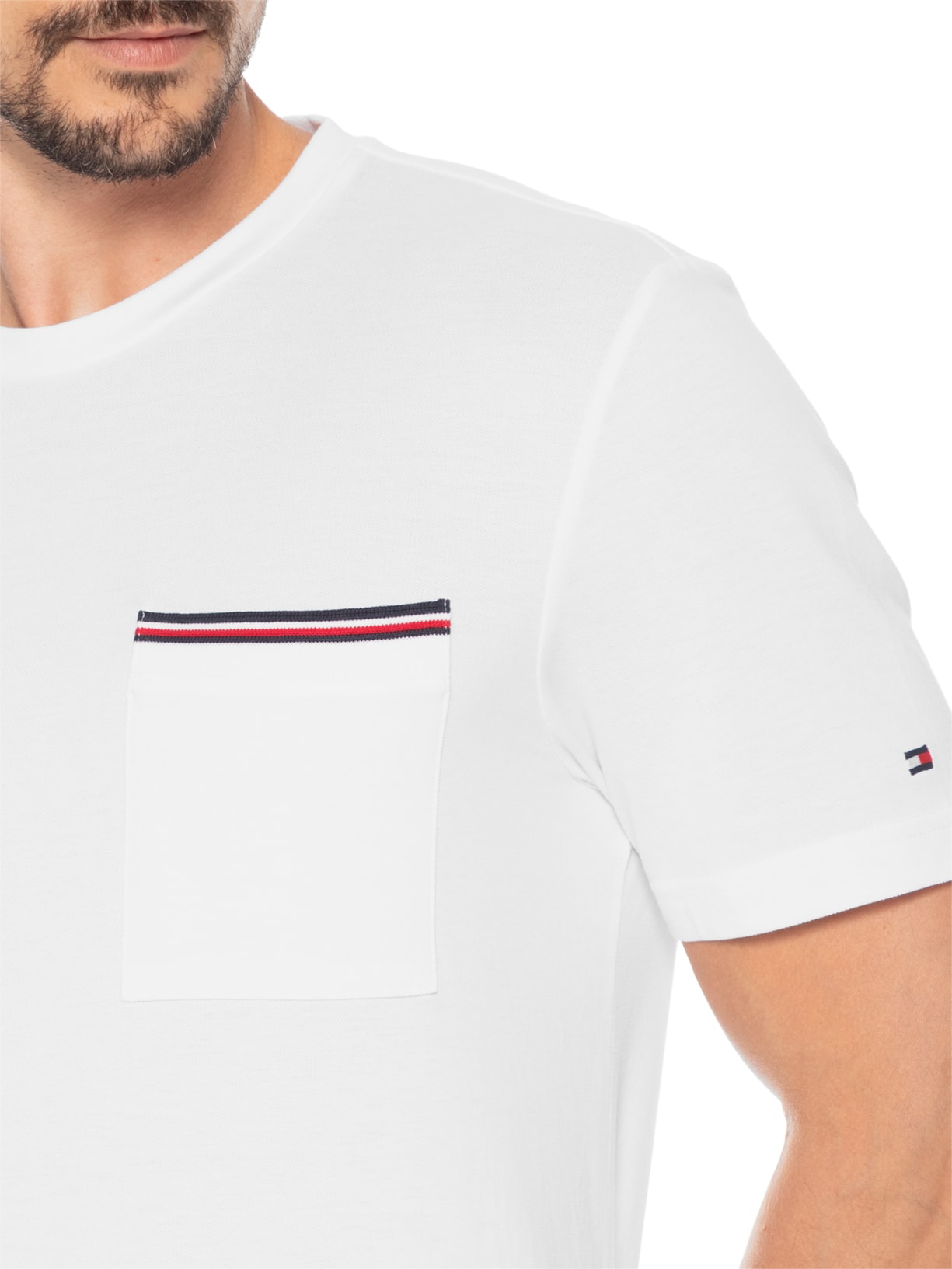 Camiseta Masculina Regular Fit Com Bolso Rwb Em Piquet Branco Tommy Hilfiger