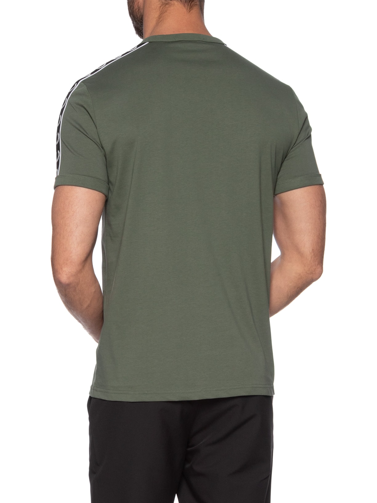 Camiseta Masculina Regular Fit Com Faixa Contrastante Verde Fred Perry