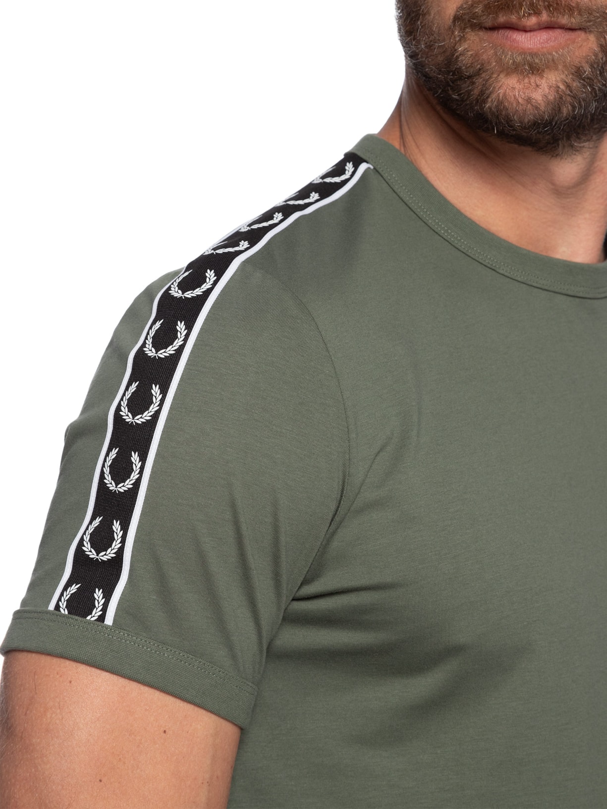 Camiseta Masculina Regular Fit Com Faixa Contrastante Verde Fred Perry