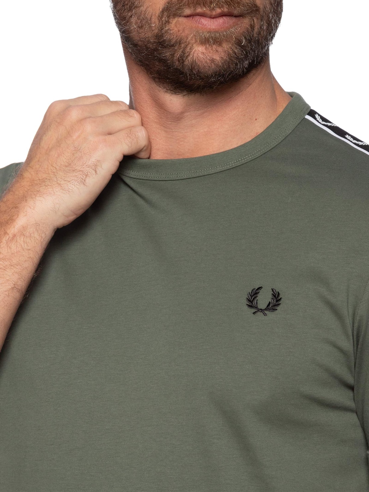 Camiseta Masculina Regular Fit Com Faixa Contrastante Verde Fred Perry