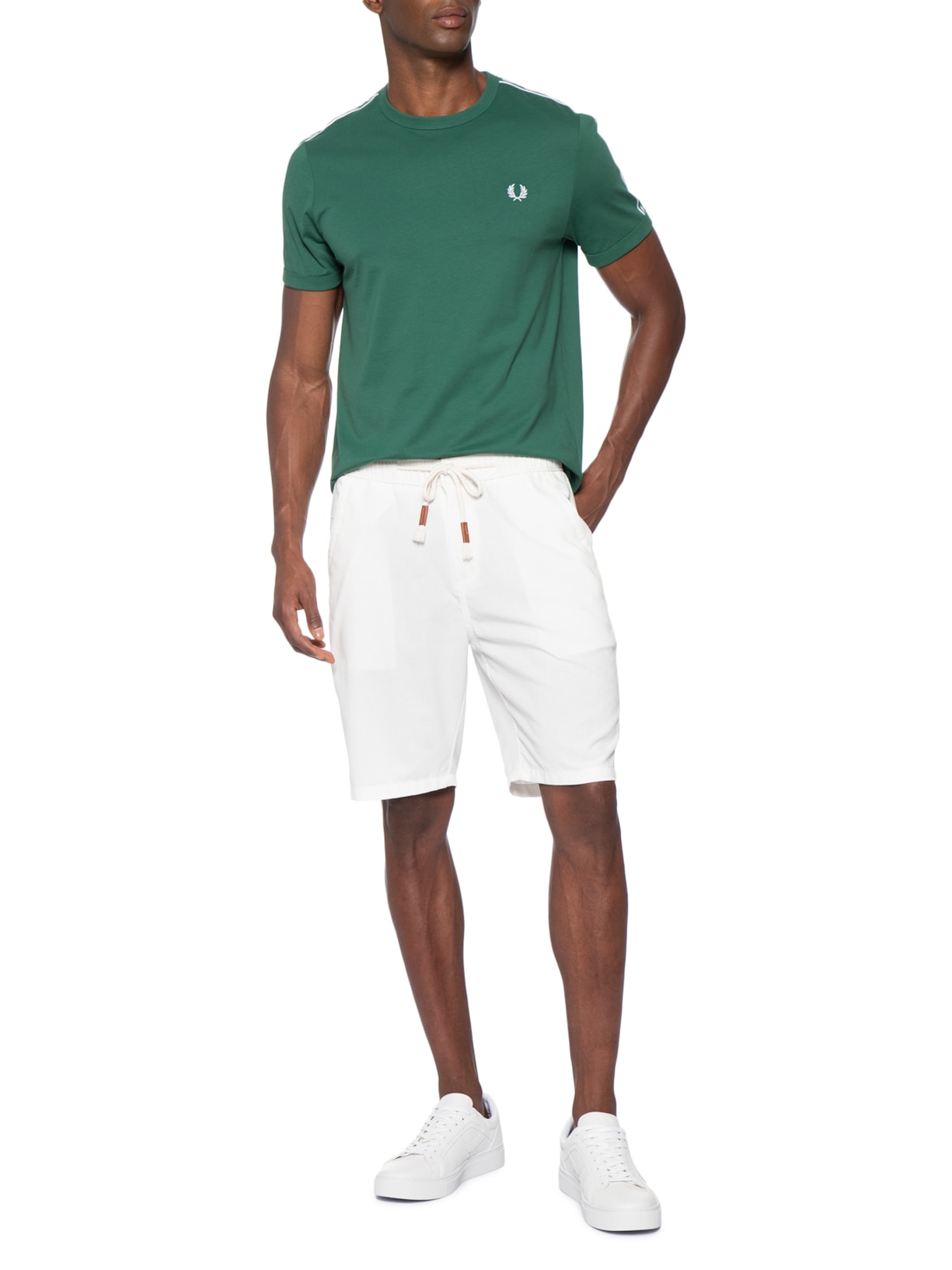 Camiseta Masculina Regular Fit Com Faixa Contrastante Verde Fred Perry