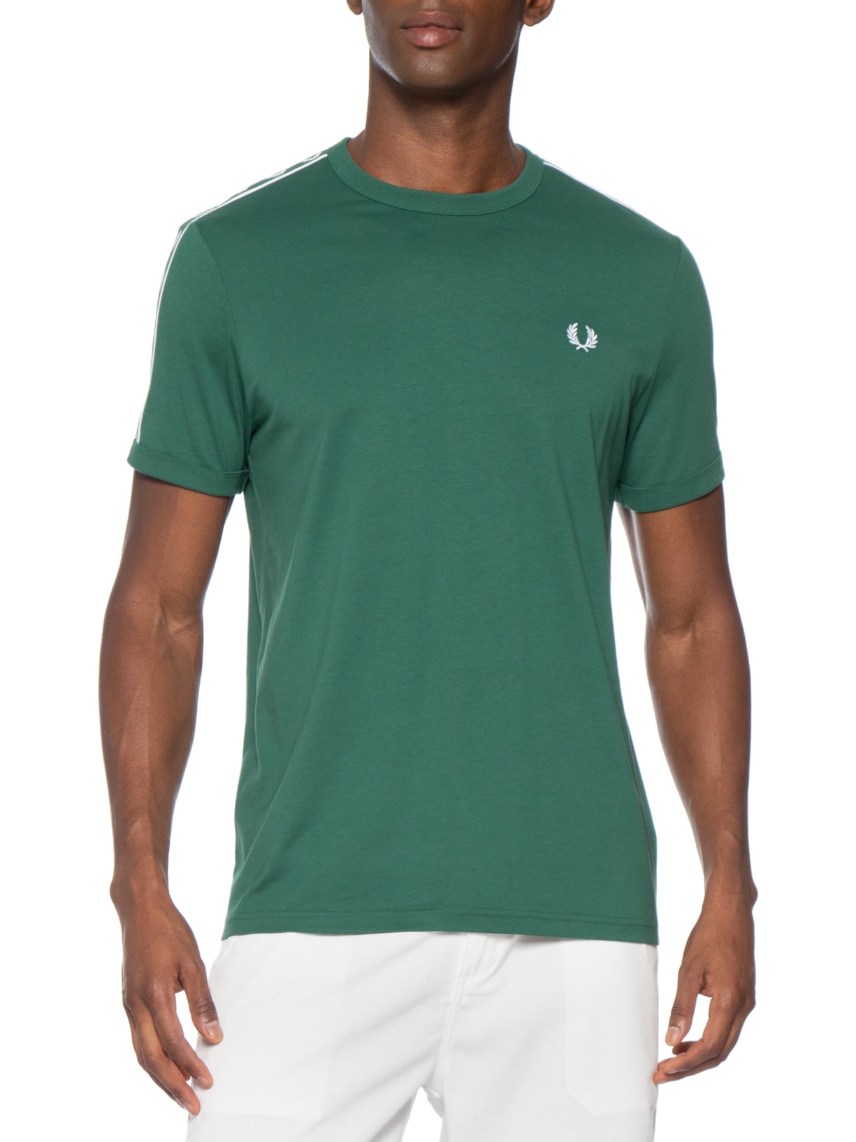 Camiseta Masculina Regular Fit Com Faixa Contrastante Verde Fred Perry