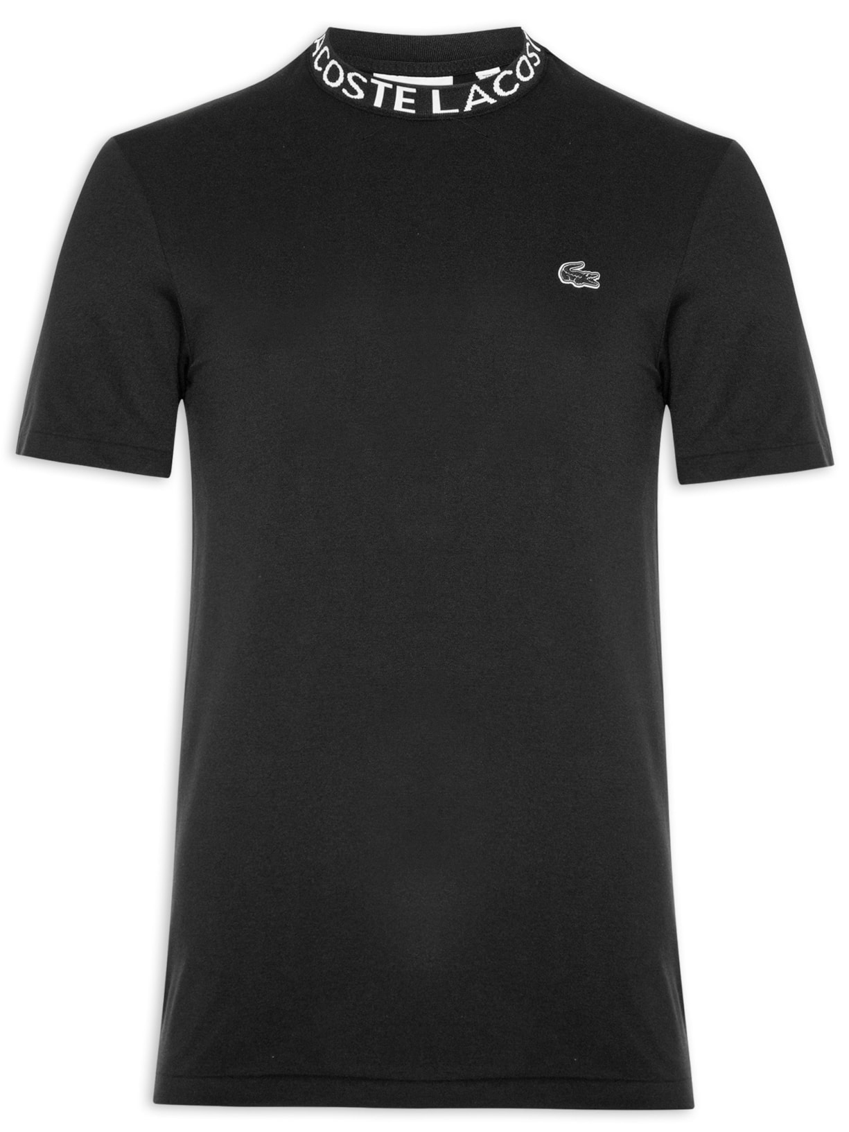 Camiseta Masculina Regular Fit Com GOla Jacquard Em Algodão Orgânico - Preto