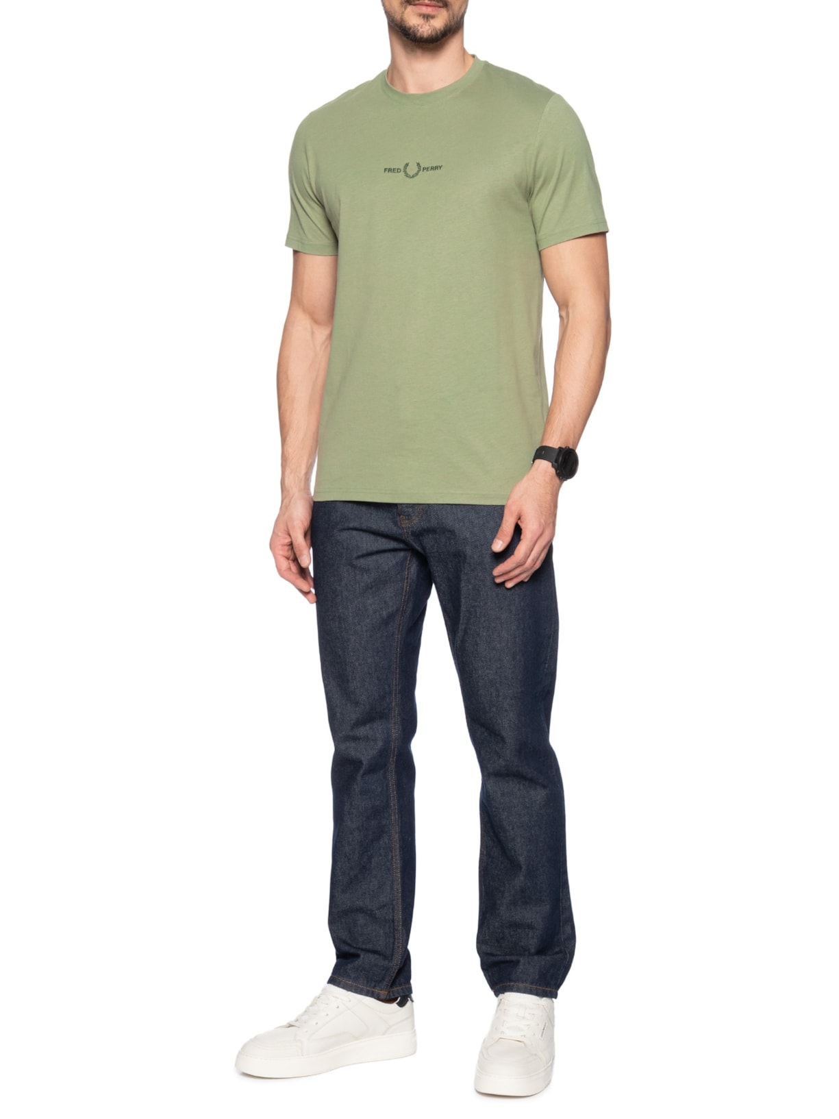 Camiseta Masculina Regular Fit Com Logo Bordado Verde Fred Perry