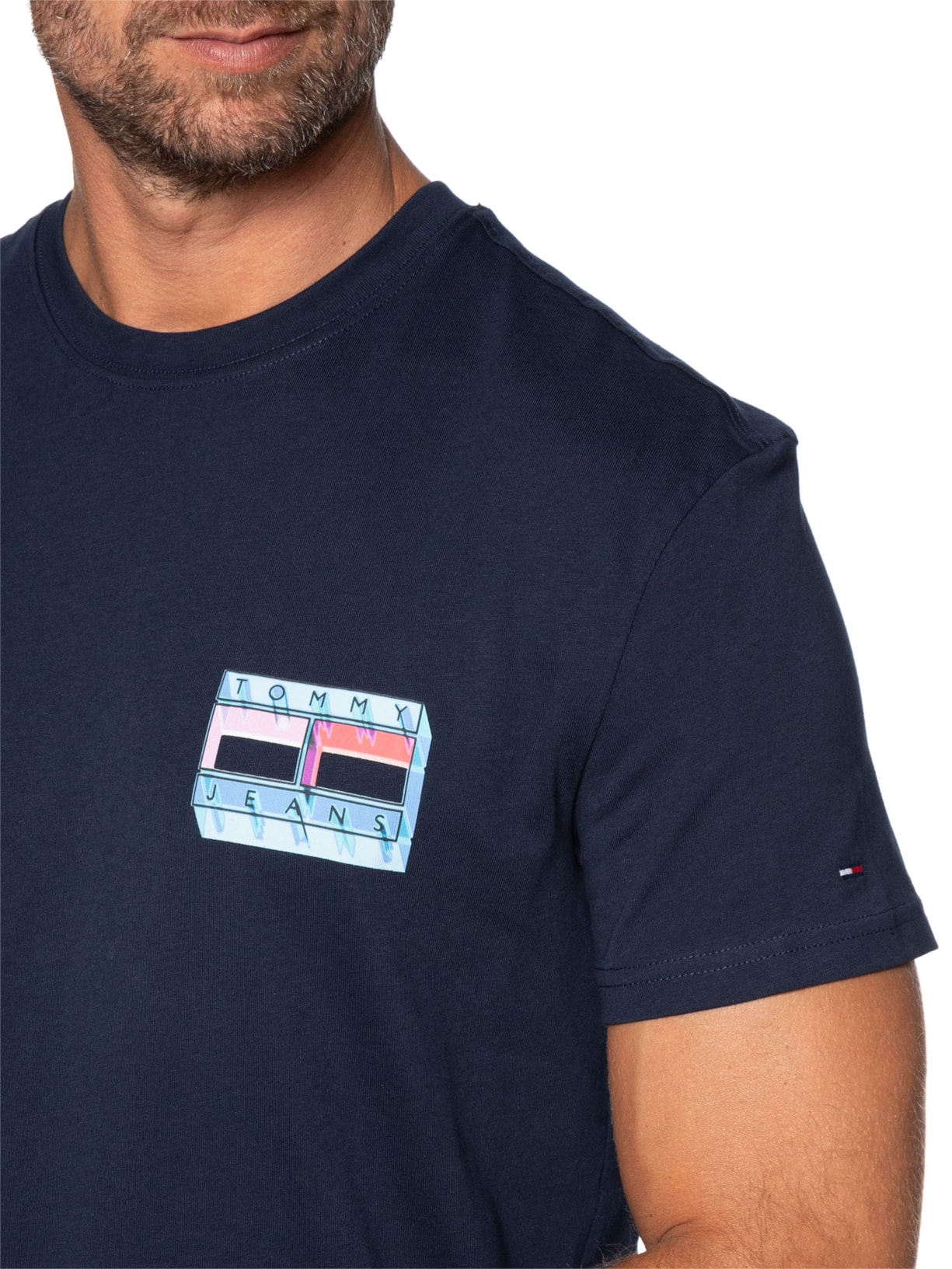 Camiseta Masculina Regular Fit Com Silk Azul Tommy Jeans