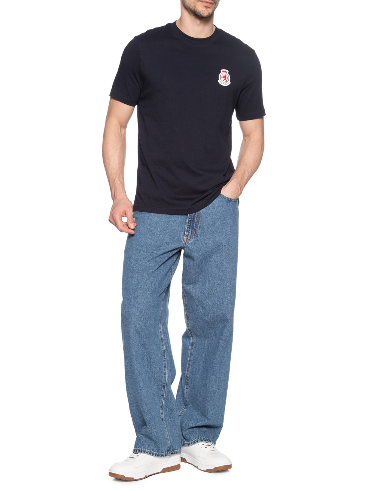 Camiseta Masculina Regular Fit Crest Em Algodão Azul Tommy Hilfiger