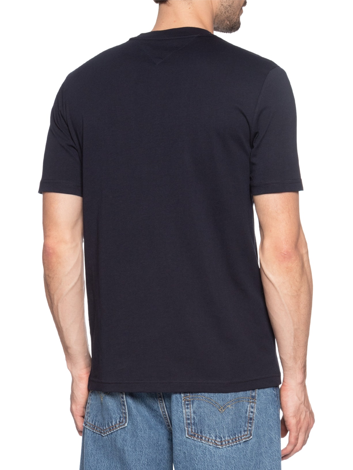 Camiseta Masculina Regular Fit Crest Em Algodão Azul Tommy Hilfiger